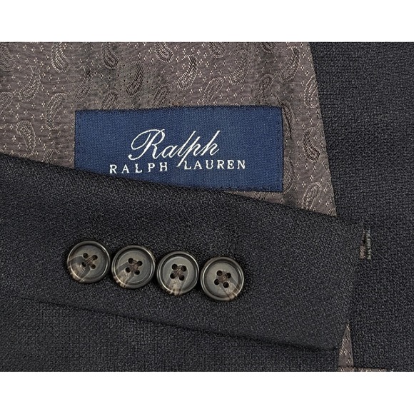 Ralph‎ Lauren Silk Wool Blazer Sport Coat Sport Jacket 44L Dark Gray Crosshatch